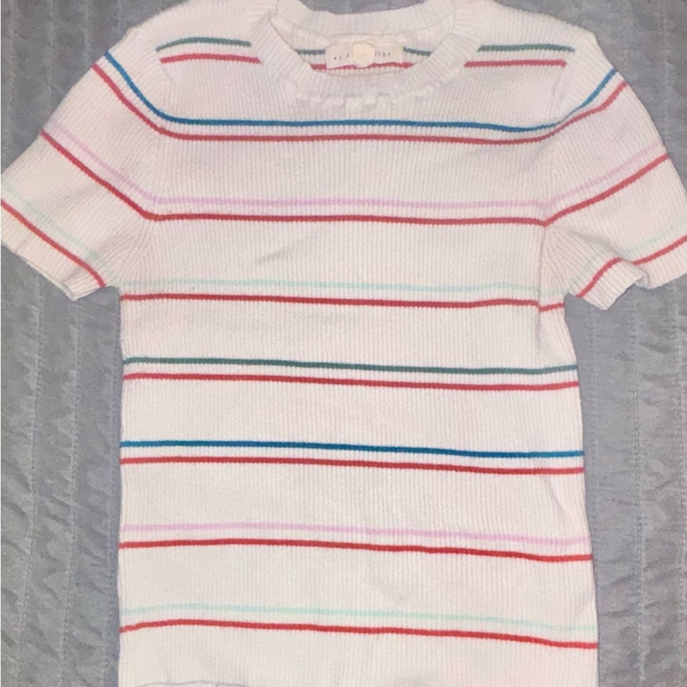 La Hearts Kids Short Sleeve Tee - White with Multicolor Stripes